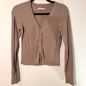 Abercrombie and Fitch Ribbed Button Long Sleeve Brown